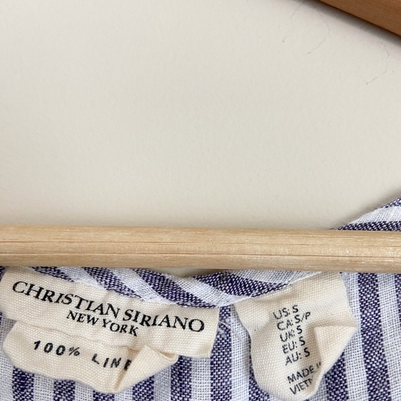 Christian Siriano Linen Blue and White Boxy Blouse - Picture 3 of 5